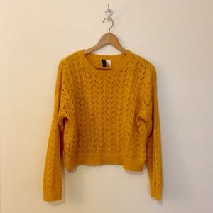 Divided orange loose-knit eyelet sweater